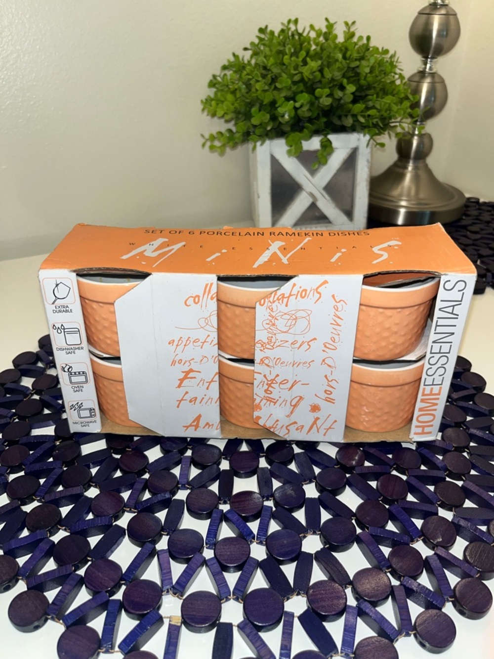 Home Essentials Set of 6 Porcelain Ramekins - Peach/Coral